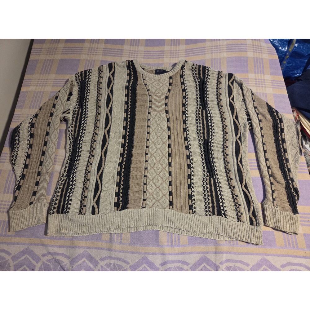 Vintage 90s Old Glory 3D Knit Coogi Style Sweater Multicolor Mens Cotton